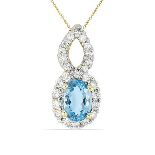 14K GOLD PENDANTS WITH 0.72 CT AQUAMARINE, 0.22 CT G-H,I2-I3 WHITE DIAMOND